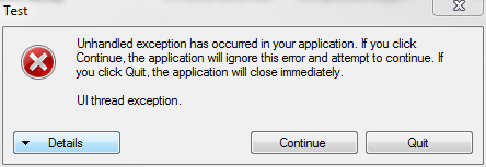 Unhandled exception message