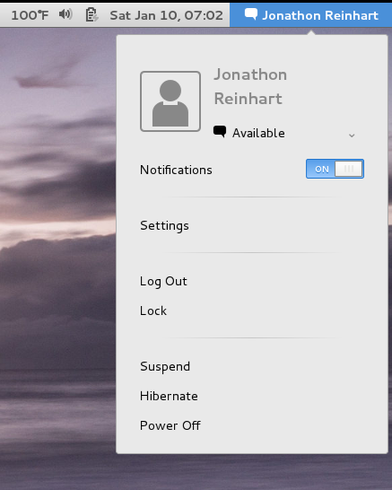 GNOME suspend menu option