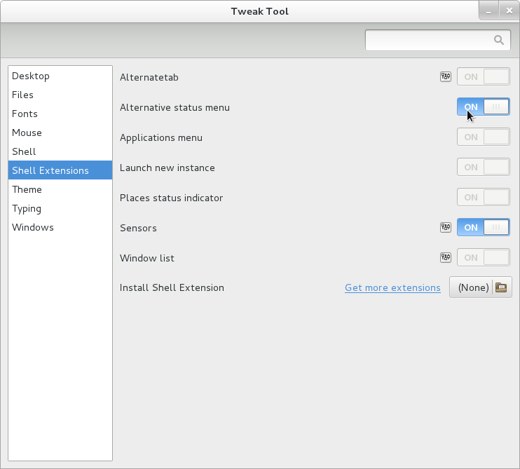 GNOME tweak tool: Shell Extensions